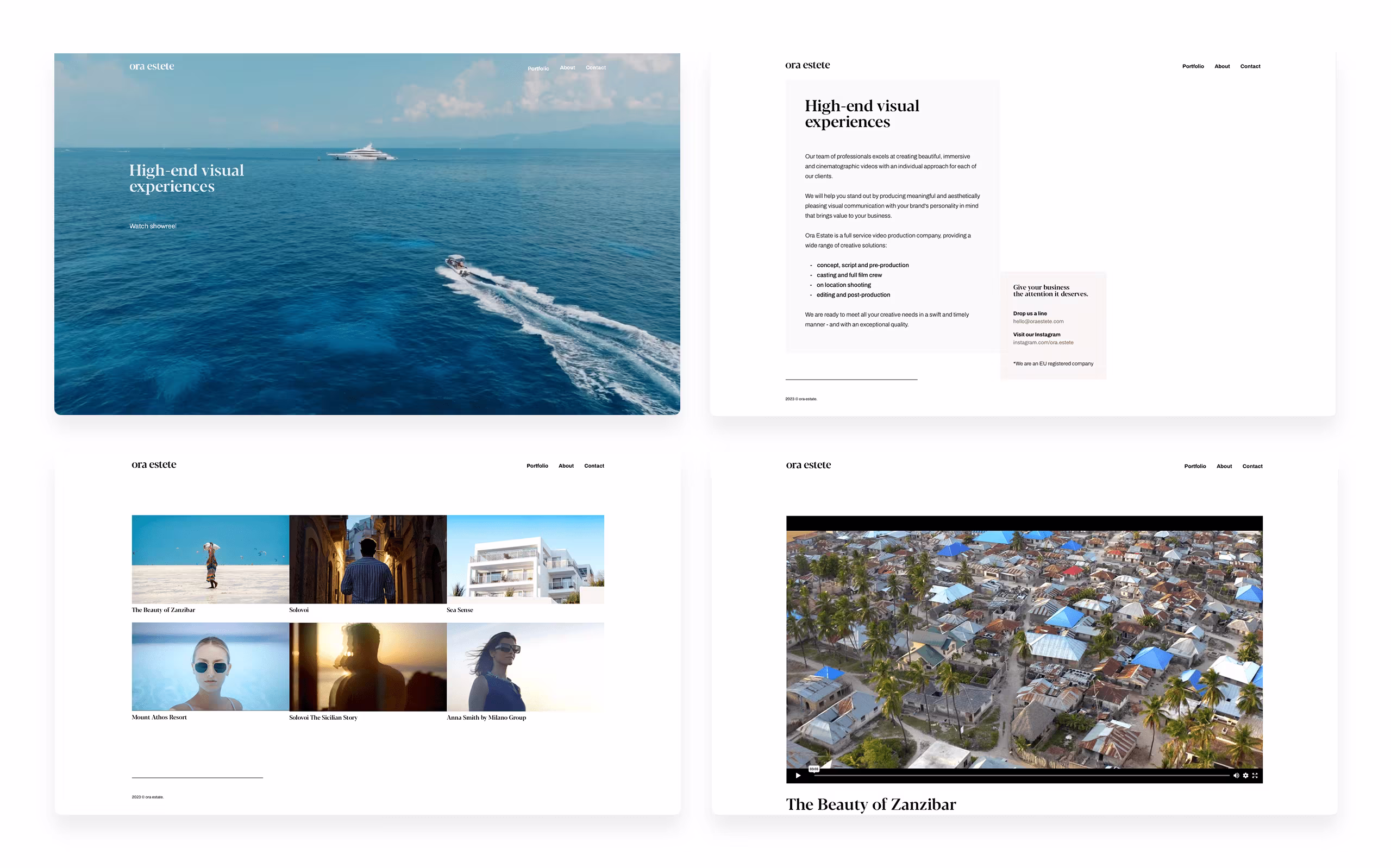 Desktop UI/UX design for Ora Estete video production studio