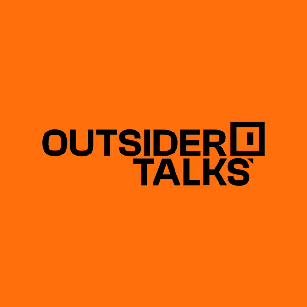Outsider Talks stacked logo in brand orange