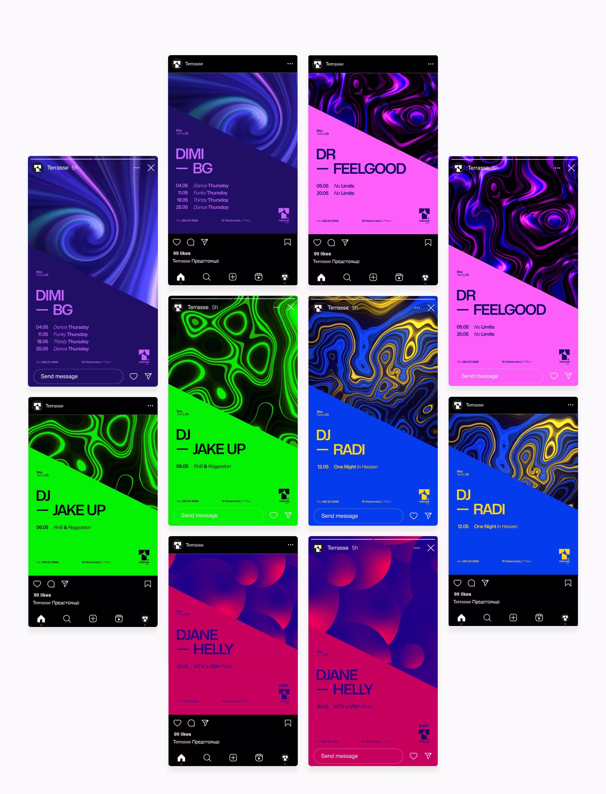 Terrasse weekly events campaign graphics